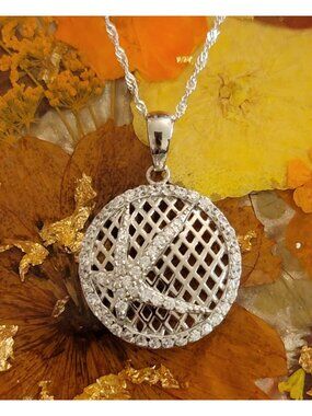 Sterling Silver Round Lattice Necklace CZ Halo 18" NWT